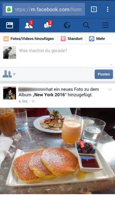 Screenshot der ganz normalen mobilen Facebookseite